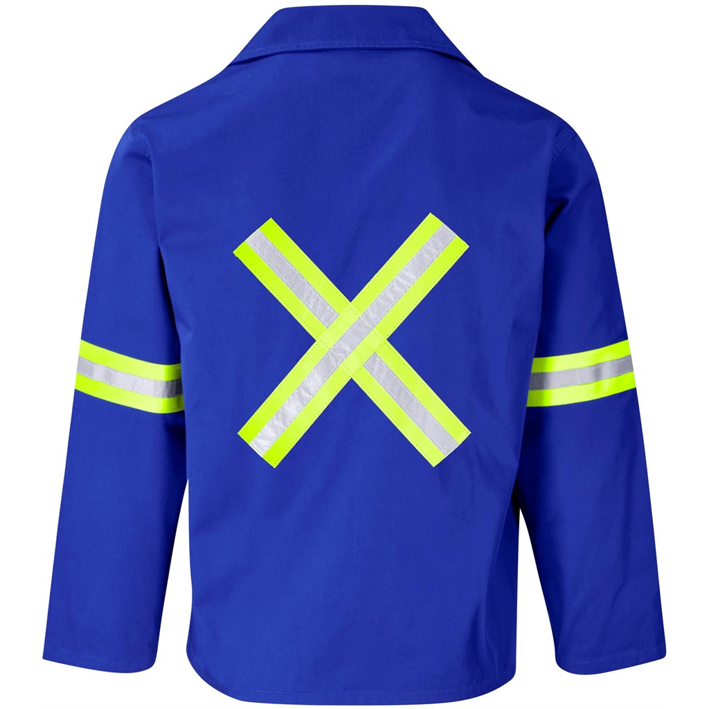 Site Premium Polycotton Jacket - Reflective Arms & Back - Yellow Tape - Royal Blue - Image 2