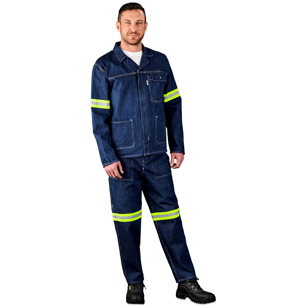 Cast Premium 100% Cotton Denim Jacket - Reflective Arms - Yellow Tape - Image 2