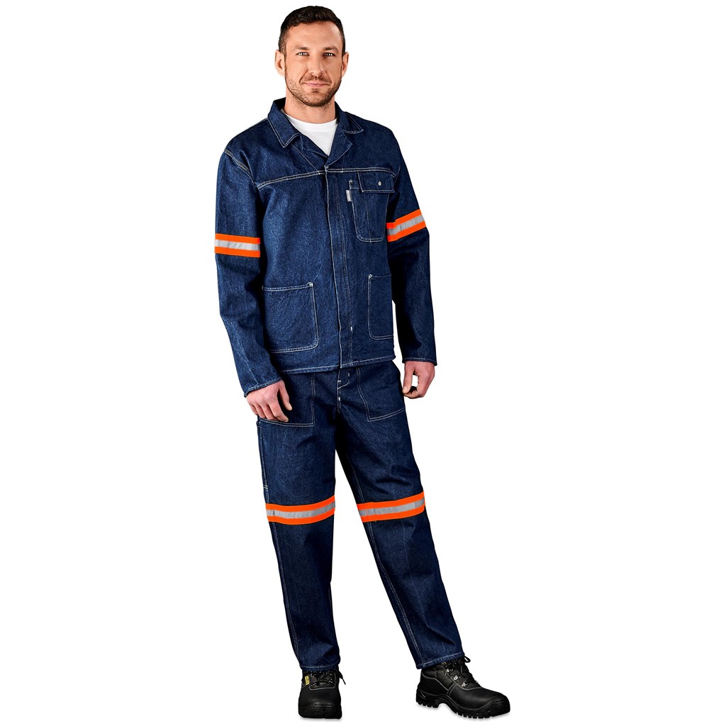 Cast Premium 100% Cotton Denim Jacket - Reflective Arms - Orange Tape - Image 4