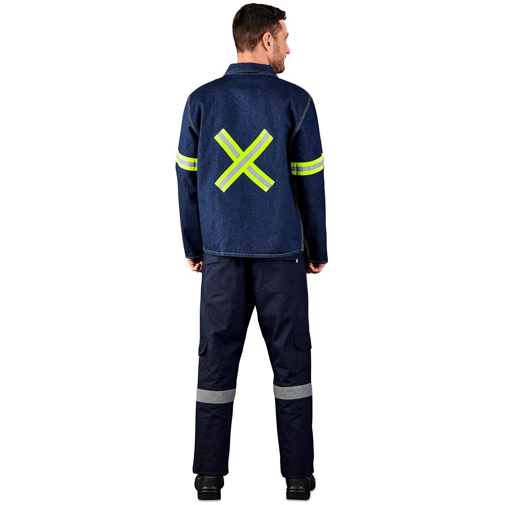 Cast Premium 100% Cotton Denim Jacket - Reflective Arms & Back - Yellow Tape - Image 3