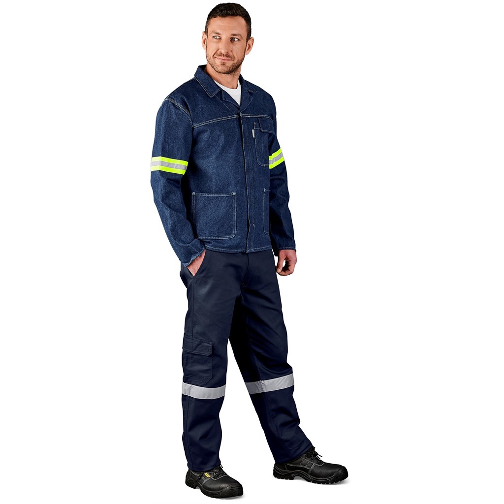 Cast Premium 100% Cotton Denim Jacket - Reflective Arms & Back - Yellow Tape - Image 5
