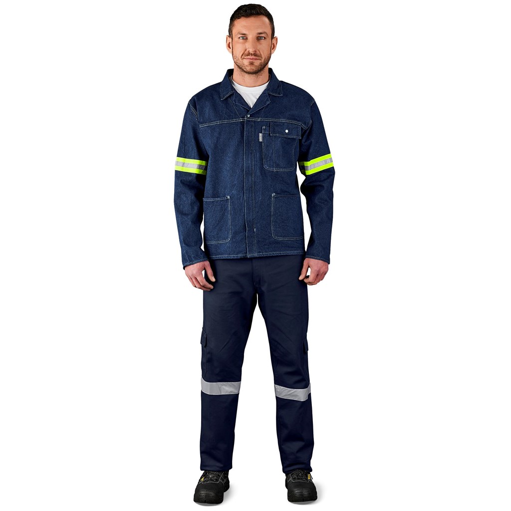 Cast Premium 100% Cotton Denim Jacket - Reflective Arms & Back - Yellow Tape - Image 6