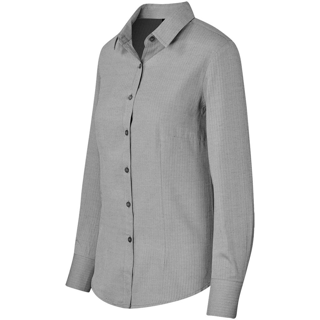 Ladies Long Sleeve Nottingham Shirt - Grey - Image 2