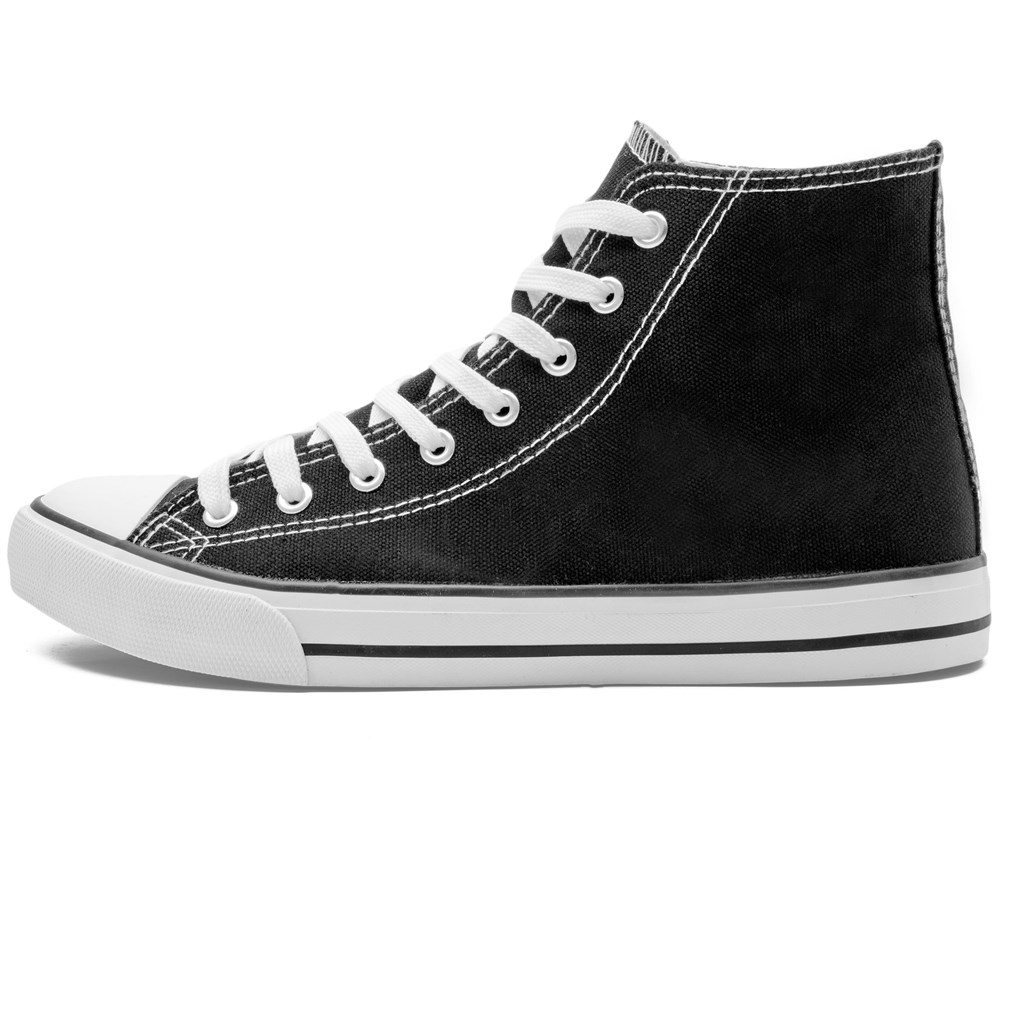 Unisex Retro High Top Canvas Sneaker - Black - Image 4