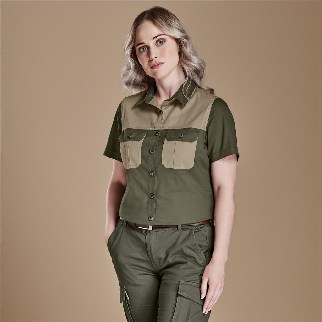 Ladies Short Sleeve Serengeti 2-Tone Bush Shirt - Image 3