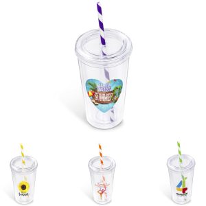 Malibu Double-Wall Plastic Tumbler & Straw - 470ml