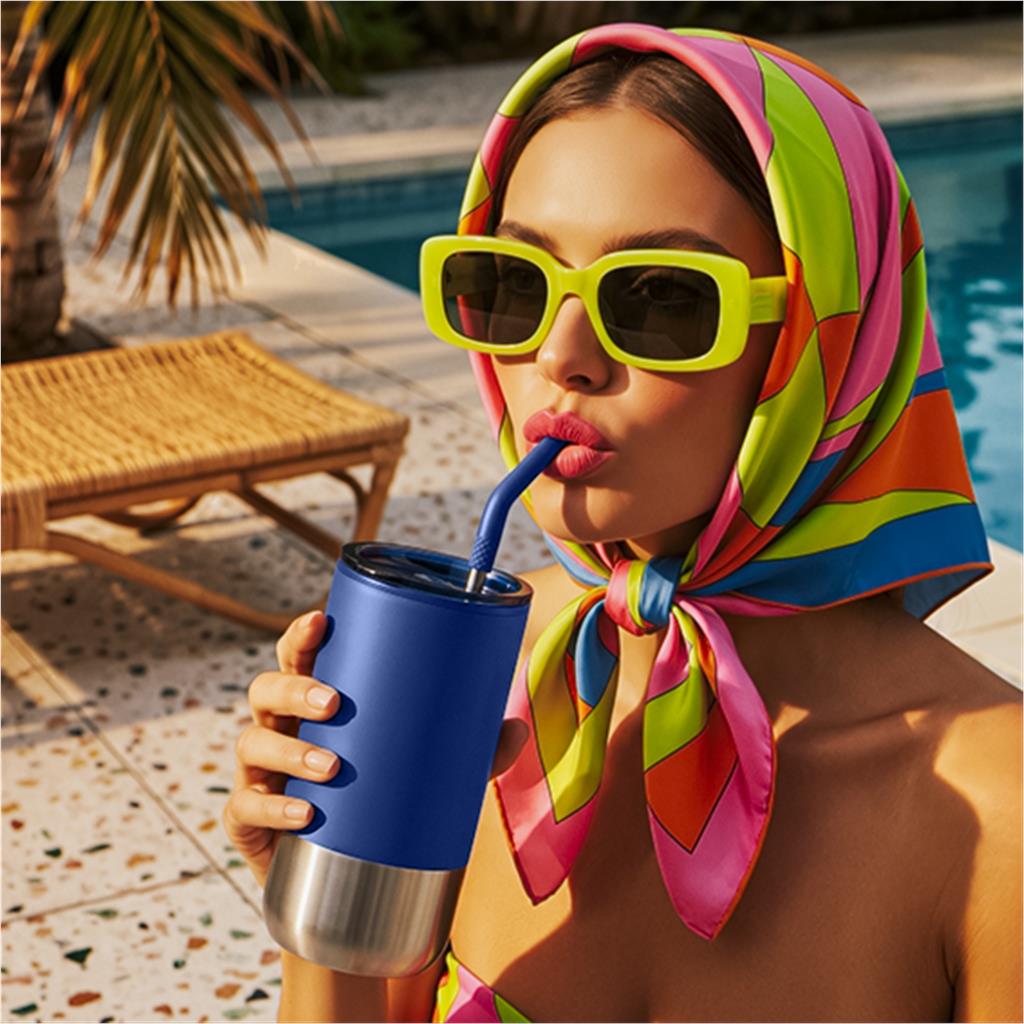 Kooshty Cheerio Stainless Steel & Plastic Double-Wall Tumbler & Straw – 480ml - Image 2