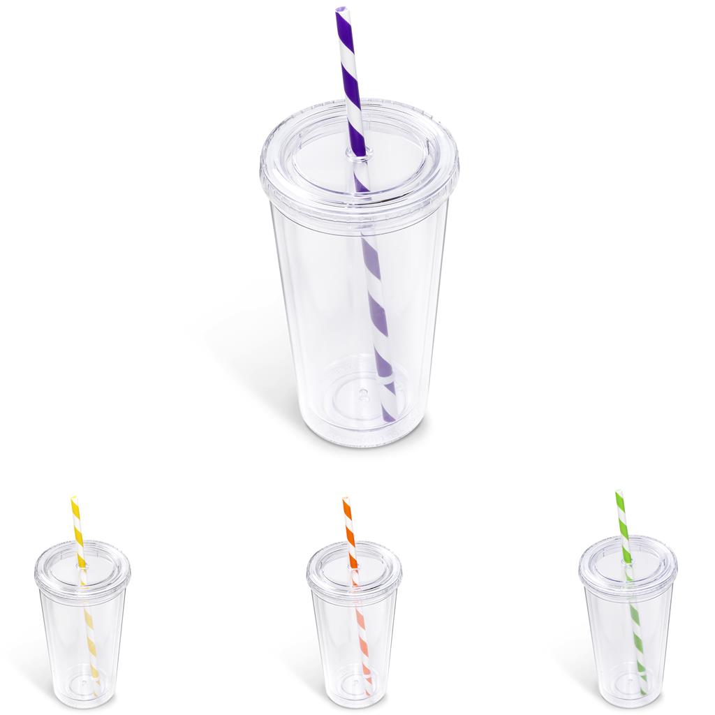 Malibu Double-Wall Plastic Tumbler & Straw - 470ml - Image 2