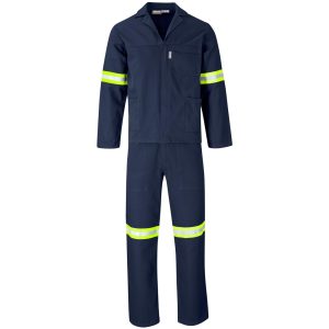 Technician 100% Cotton Conti Suit- Reflective Arms & Legs- Yellow Tape- Navy