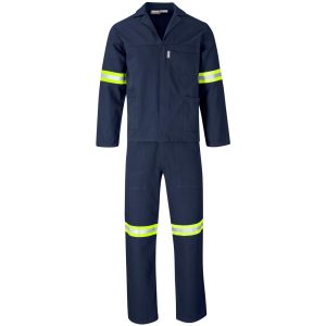 Technician 100% Cotton Conti Suit- Reflective Arms, Legs & Back- Yellow Tape- Navy