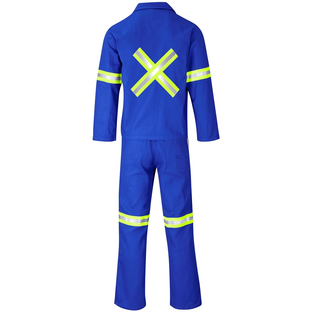 Technician 100% Cotton Conti Suit- Reflective Arms, Legs & Back- Yellow Tape- Royal Blue - Image 2