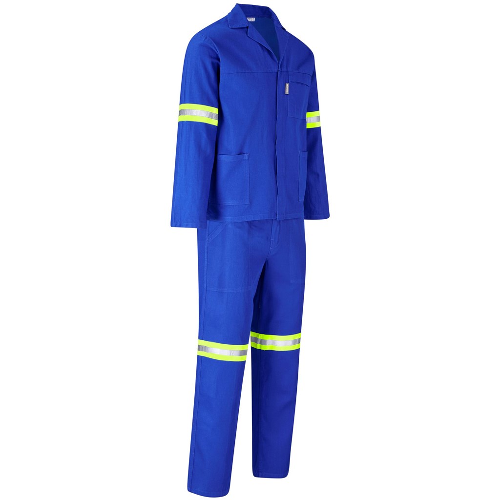 Technician 100% Cotton Conti Suit- Reflective Arms, Legs & Back- Yellow Tape- Royal Blue - Image 3