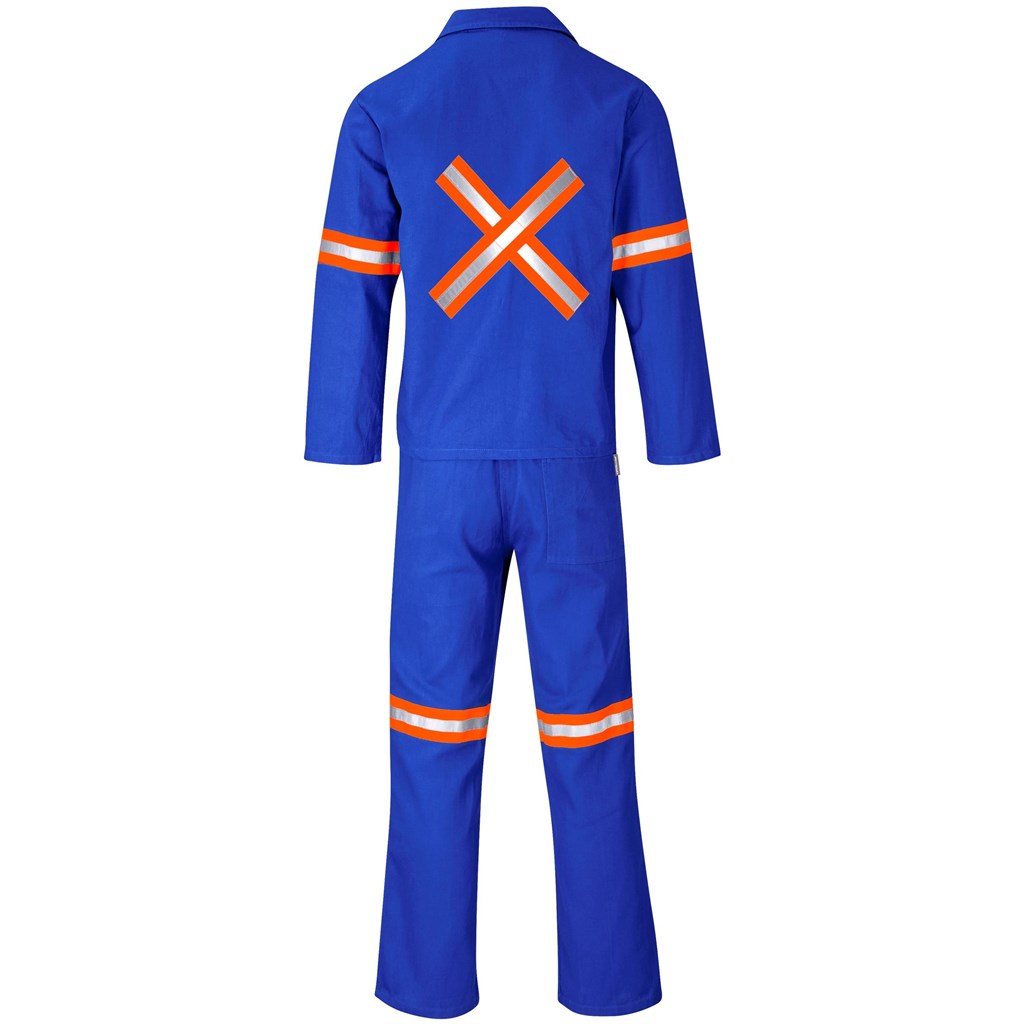 Technician 100% Cotton Conti Suit- Reflective Arms, Legs & Back- Orange Tape- Royal Blue - Image 3