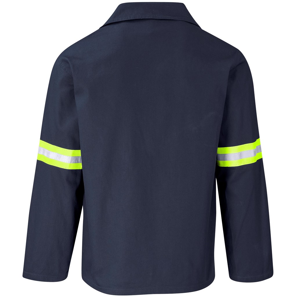 Artisan Premium 100% Cotton Jacket- Reflective Arms- Yellow Tape- Navy - Image 2
