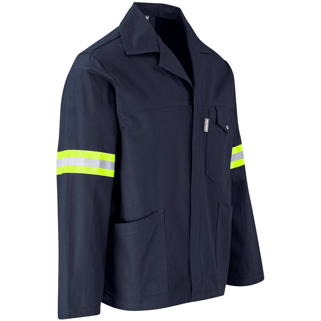 Artisan Premium 100% Cotton Jacket- Reflective Arms- Yellow Tape- Navy - Image 3