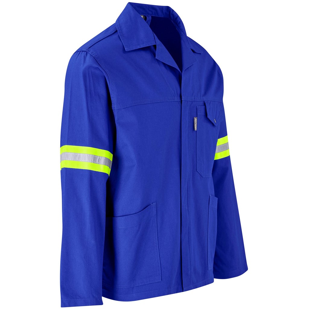 Artisan Premium 100% Cotton Jacket- Reflective Arms- Yellow Tape- Royal Blue - Image 2