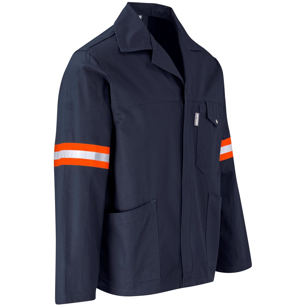 Artisan Premium 100% Cotton Jacket- Reflective Arms- Orange Tape- Navy - Image 3