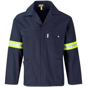 Artisan Premium 100% Cotton Jacket- Reflective Arms & Back- Yellow Tape- Navy