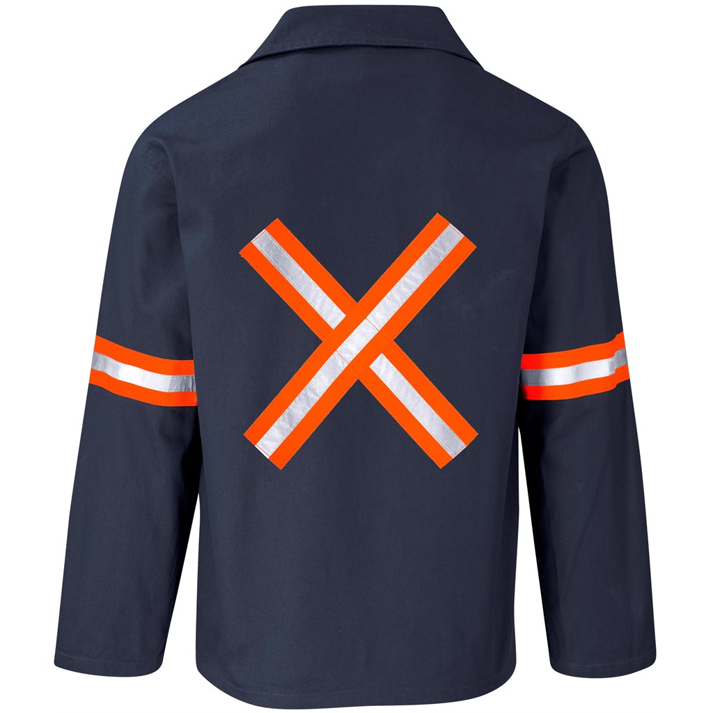 Artisan Premium 100% Cotton Jacket- Reflective Arms & Back- Orange Tape- Navy - Image 2