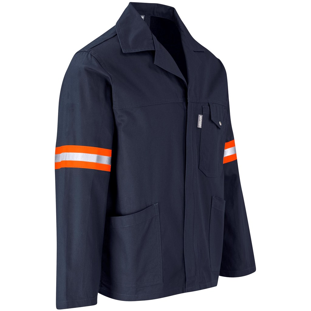 Artisan Premium 100% Cotton Jacket- Reflective Arms & Back- Orange Tape- Navy - Image 3