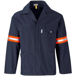 Artisan Premium 100% Cotton Jacket- Reflective Arms & Back- Orange Tape- Navy