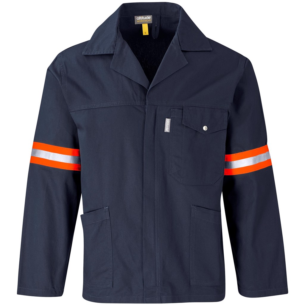 Artisan Premium 100% Cotton Jacket- Reflective Arms & Back- Orange Tape- Navy