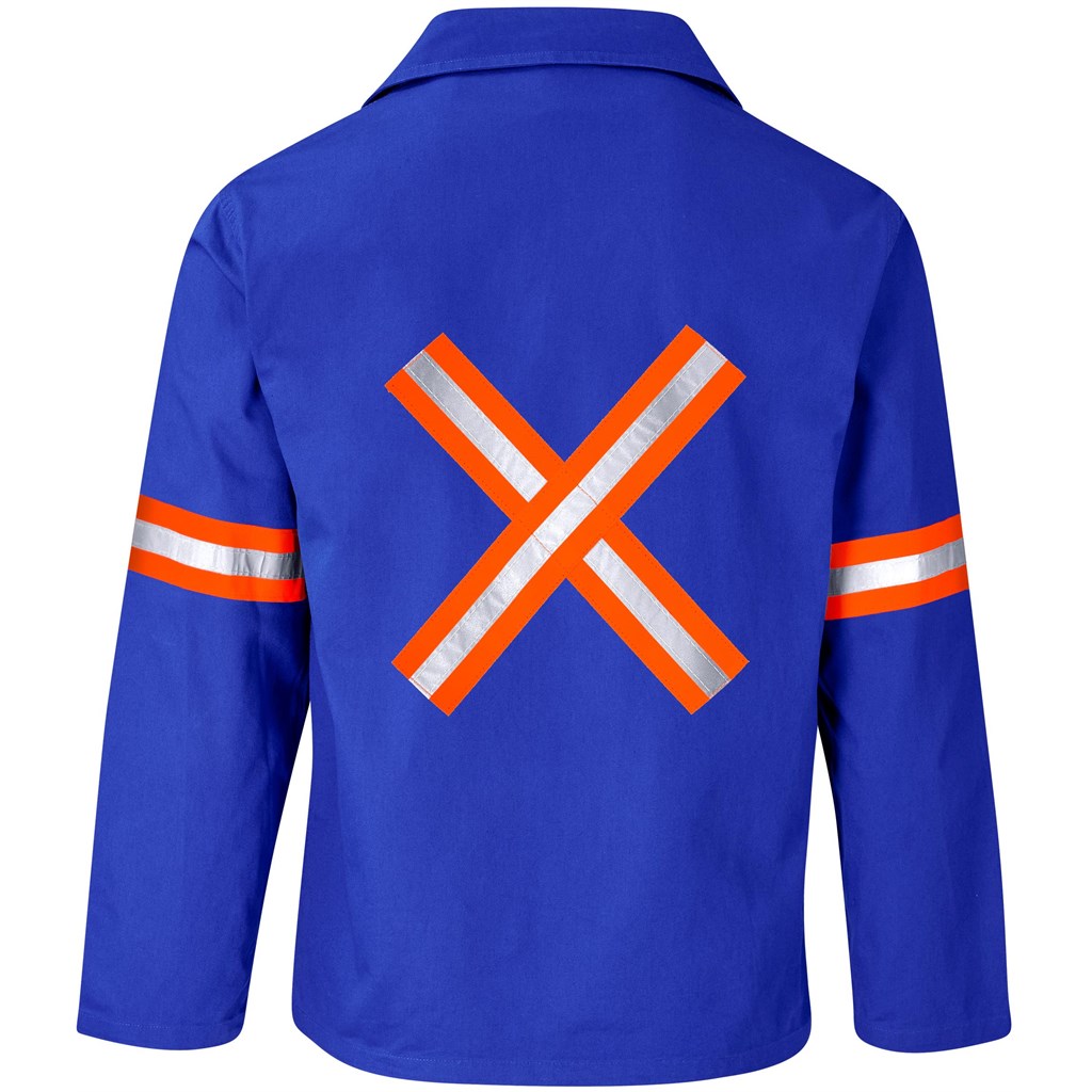 Artisan Premium 100% Cotton Jacket- Reflective Arms & Back- Orange Tape- Royal Blue - Image 3