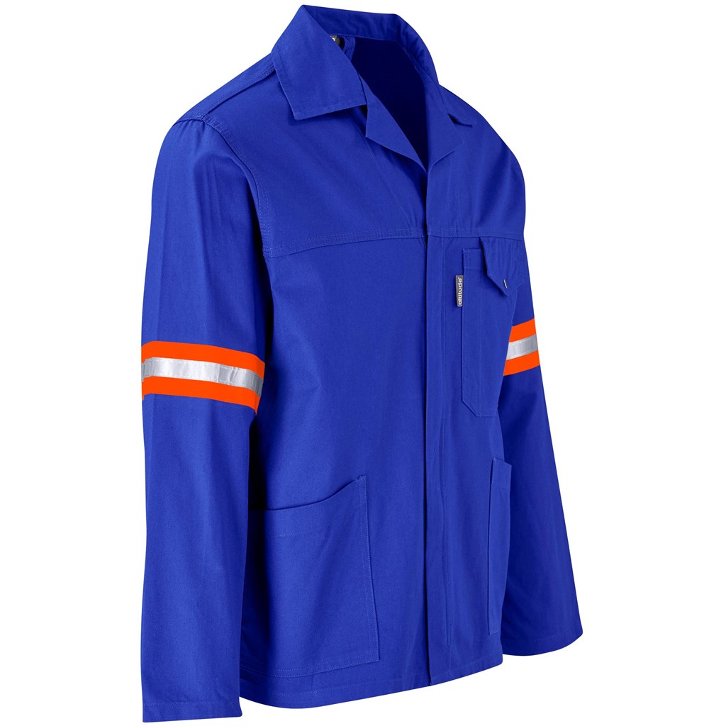 Artisan Premium 100% Cotton Jacket- Reflective Arms & Back- Orange Tape- Royal Blue - Image 2